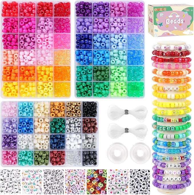 QUEFE 72 Colors 3000pcs Pony Beads Bracelet Making Kit by QUEFE