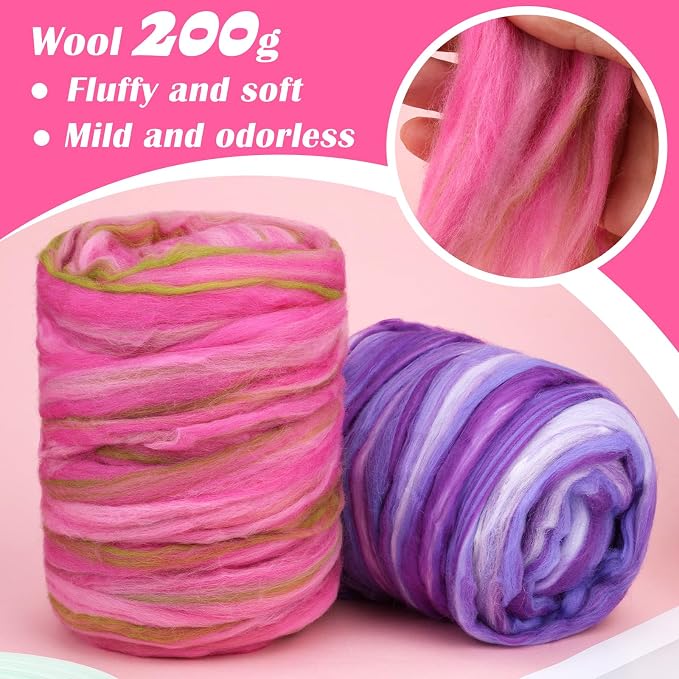 Wool Roving 7.02oz Colored Natural Needle Felting Wool Bulk - Image 3