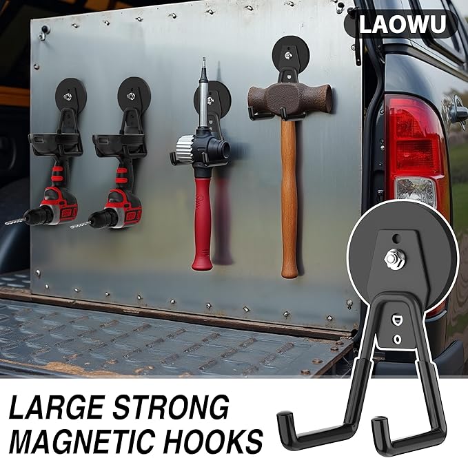 3Pcs Heavy Duty Storage Magnetic Utility Hooks Large Garage Strong Extra Magnet Hooks Hanger with Anti-Slip Coating Heavy Duty Magnetic Hooks for Hanging Power Dril Garage Garden Tools Black