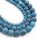 36pcs Deep Blue Frosted Oxidized Natural Gemstone Beads，10mm Round Loose Stone by Yochus