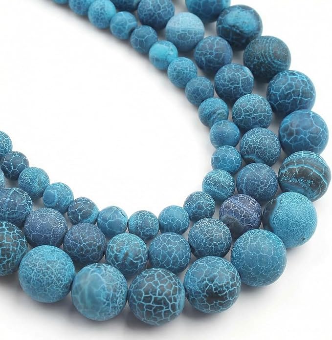 36pcs Deep Blue Frosted Oxidized Natural Gemstone Beads，10mm Round Loose Stone by Yochus