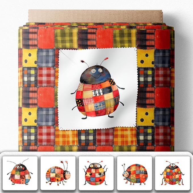 Patchwork Ladybug Cotton Fabric Panel – 6 Designs + Bonus Sheet 29.5×19.6 inch - Image 2