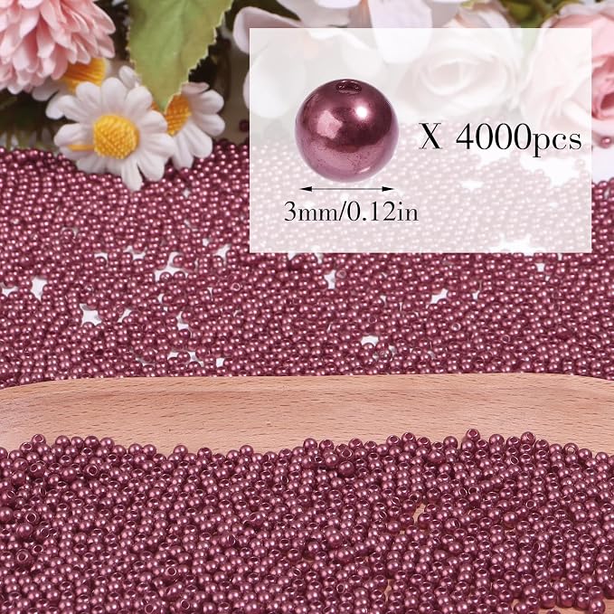 4000pcs Wine Red 3mm Pearl Beads - Image 2