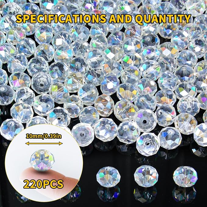 220Pcs 10mm Crystal Glass Beads - Image 2