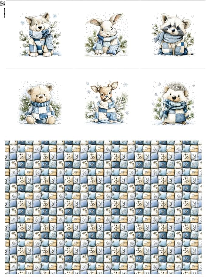 Winter Animals Patchwork Quilting Fabric Panel – 6× Blocks + Bonus Patchwork by FabricsTown