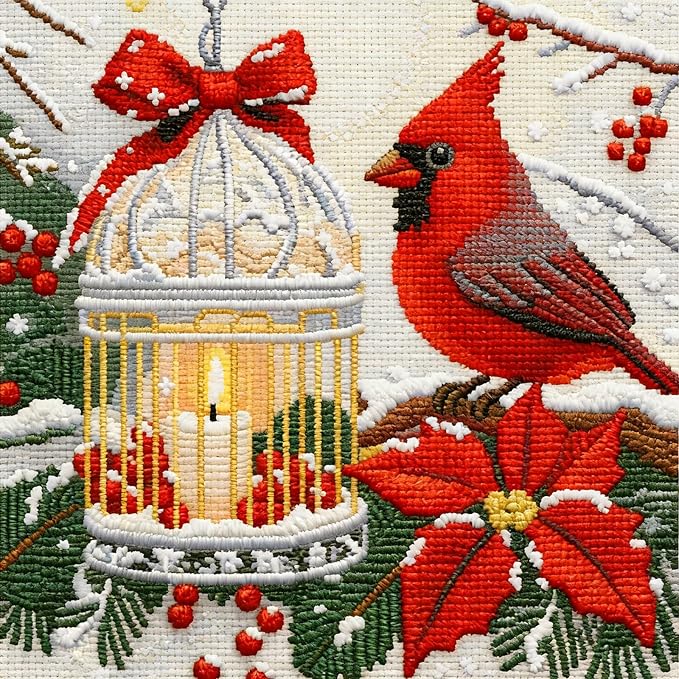 Zhenqing Christmas Cardinal Stamped Cross Stitch Kit by ZhenqingHomeFlagship