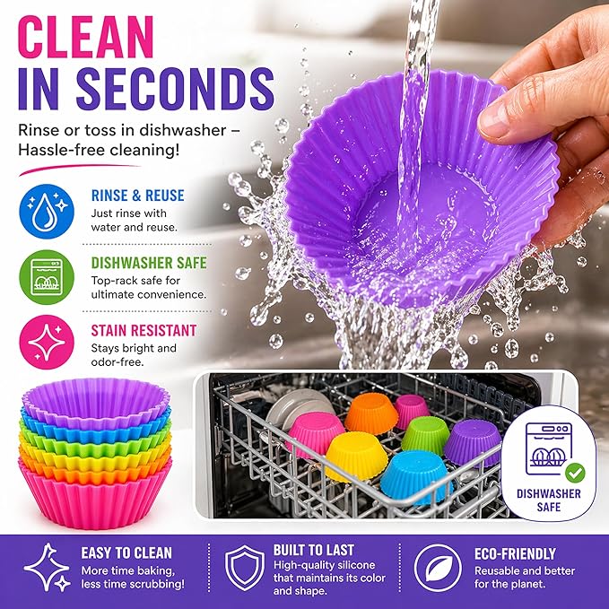 Cupcake Liners - Reusable Silicone Cupcake Baking Cups - Non-Stick Baking - Image 5