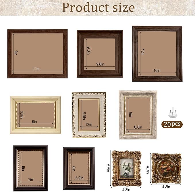 10-Pack Vintage Picture Frames Set, Antique Gallery Wall Frame Set | Wall & - Image 3