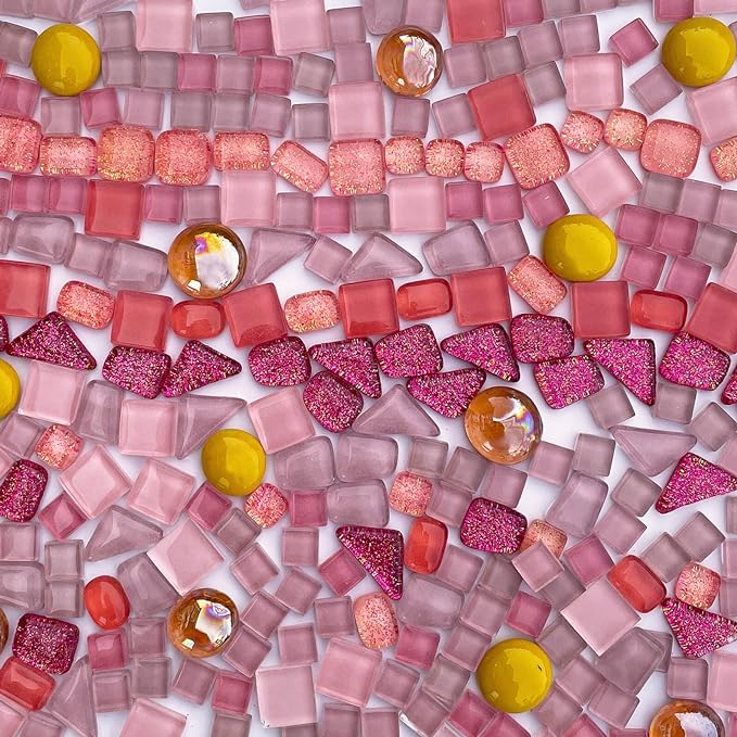 LITMIND 1.1LB Pink Mixed Irregular Crystal Glass Mosaic Tiles by LITMIND