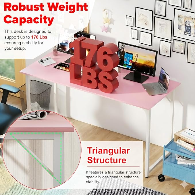 PayLessHere | 55 Inch Computer Desk | Pink | Office Desk - Image 6