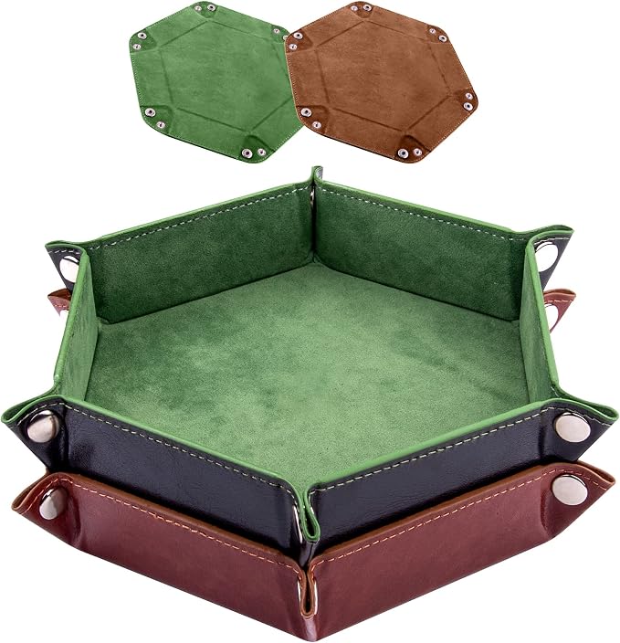 SIQUK 2 Pieces Dice Tray PU Leather Dice Trays Portable Folding Hexagon Dice by SIQUK