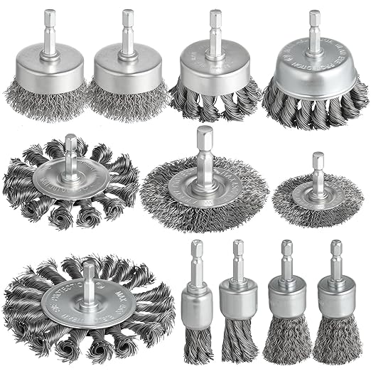 12 Pcs Drill Wire Brush Attachments Set, Heavy Duty Wire Brush Wheel for Drill, 1/4" Hex Shank Coarse Carbon Steel Crimped, Ideal for Cleaning Rust, Paint, Abrasive