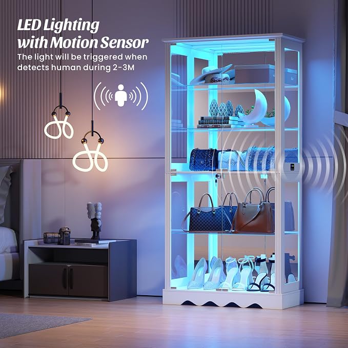 Dystler Display Cabinet with RGB LED Lights & Glass Doors, Flexible Storage - Image 4