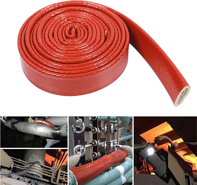 Insulation Heat Shielded Fire Thermo Armor Fire Sleeve Silicone Coated Fiberglass Heat Protection for Automotive Hose Lines & Electrical Wiring-（Red 3/4" ID x5FT）