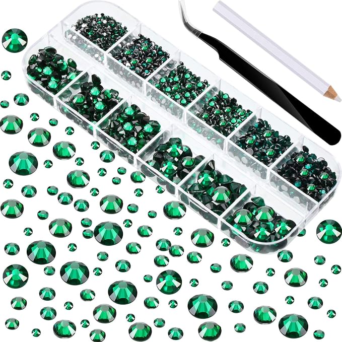 TecUnite 2000 Pieces Flat Back Gems Round Crystal Rhinestones 6 Sizes by TecUnite