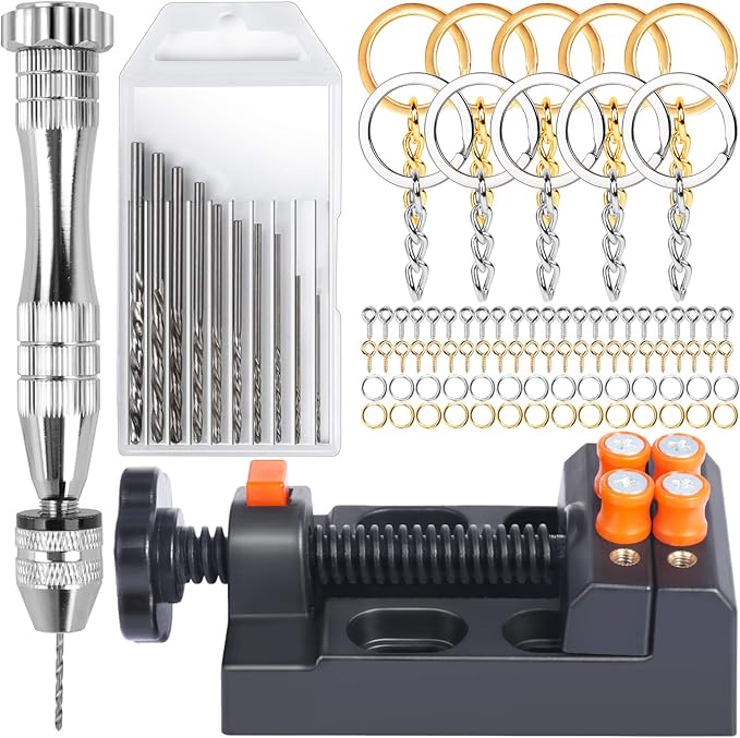 LEOBRO Hand Drill, Pin Vise with Drill Bits, Drill Press Vise, Keychain Making Kit, Jewelry Making Supplies, for Crafts