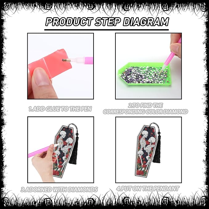 8 Pcs Gothic Skeleton Diamond Art Bookmarks Kit, Skull Halloween Diamond - Image 5