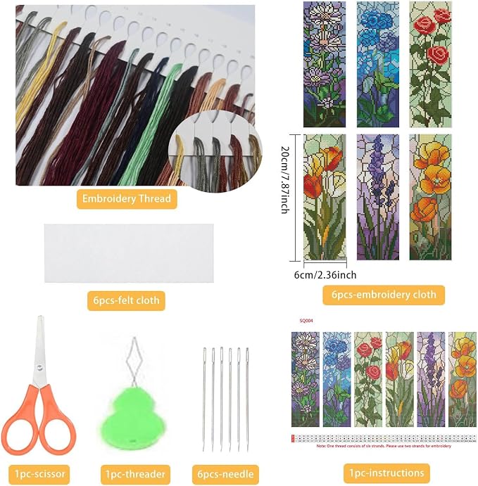 NEGEKFKX 6 Pcs Cross Stitch Bookmark Kit - Image 2