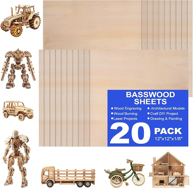 20 Pack 12"x12"x1/8" Basswood Sheets by Unknown