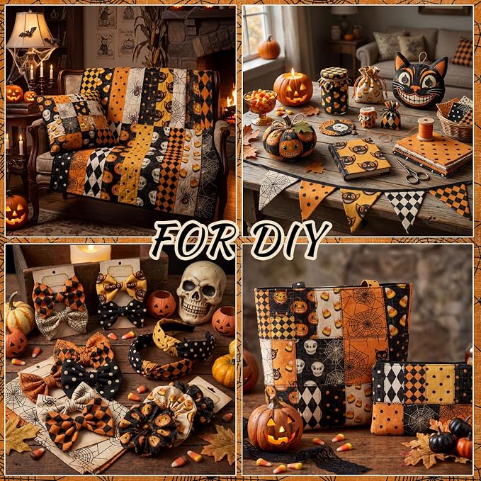 HunnmingRe 20 Pcs 10''x10'' Vintage Halloween Quilting Fabric Square Bundle - Image 6