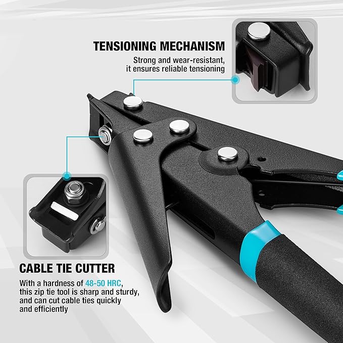DURATECH 8-inch Zip Tie Tool, Ergonomic Cable Tie Gun for Fastening and Cutting Plastic or Nylon, Tensioning and Cutting Tool for Cable Management
