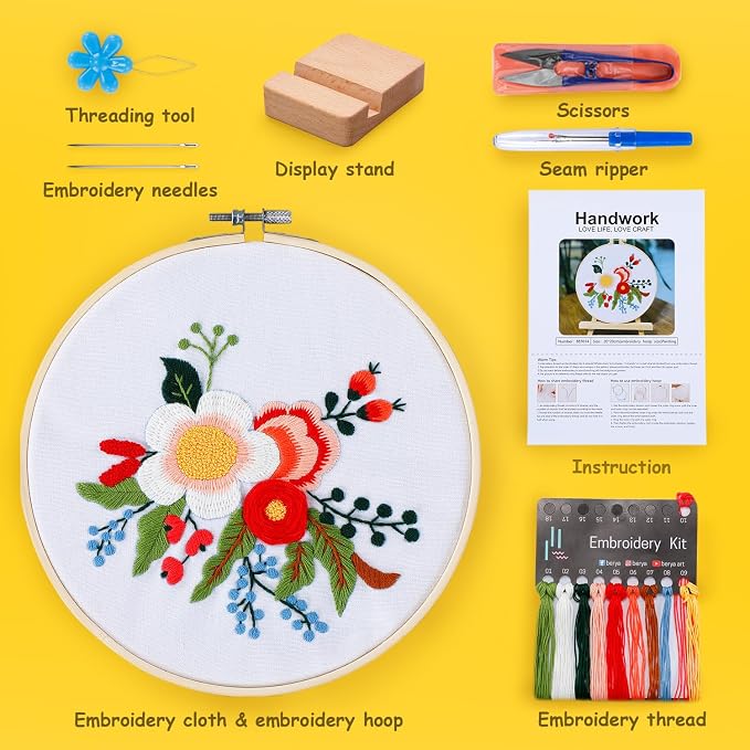 BERYA Embroidery Kit for Beginners, Flowers and Leaves Embroidery Practice Kit - Image 2