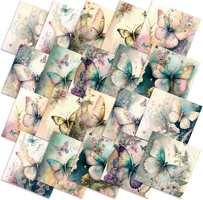 HunnmingRe 20 Pcs 10''x10'' Vintage Butterfly Quilting Fabric Square Spring by HunnmingRe