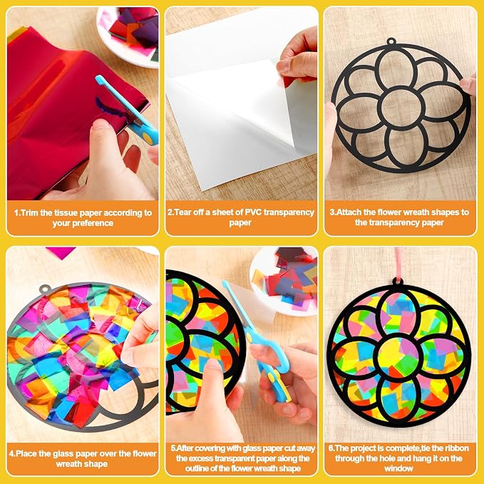 32 Sets Spring Floral Suncatchers Craft Kit DIY Window Stained Glass Effect - Image 3