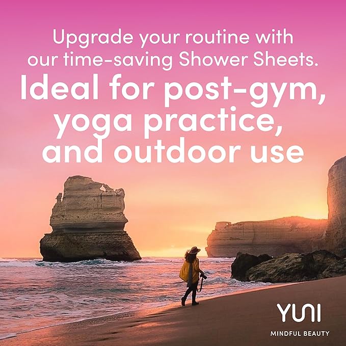 YUNI Beauty Large Body Wipes (Rose Cucumber, 12 Count) Soft Moist Showerless Wipes, Cleanse & Deodorize Waterless Travel Body Cleanser, Biodegradable Individually Wrapped Body Wipes for Camping or Gym