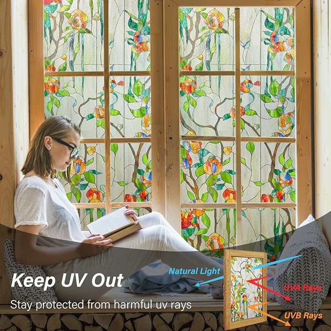Kromapolis Window Privacy Film Stained Glass Faux 3D Rose Decorative UV Sun - Image 4