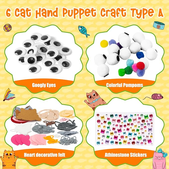 WATINC 6Pcs Hand Puppet Making Kit, Art Craft Felt Sock Puppet Toys, Creative - Image 2