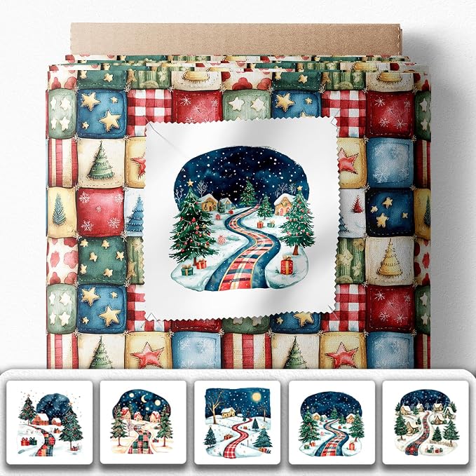 Winter Village Patchwork Cotton Fabric Panel – 6 Designs 10×10 inch + Bonus - Image 2
