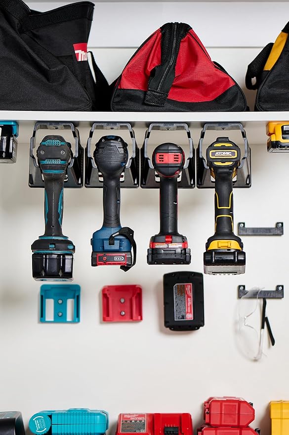 Drill Holder, Power Tool Organizer, Utility Storage Rack | Universal Wall Mount Cordless tools holder fits most drills like Dewalt Drill (2-PACK) (Yellow)