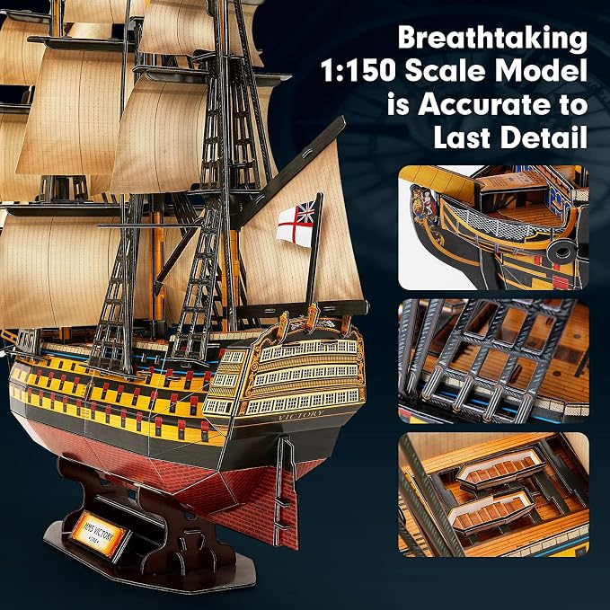 CubicFun 3D Puzzles Large HMS Victory Vessel Ship Sailboat Model Kits - Image 4