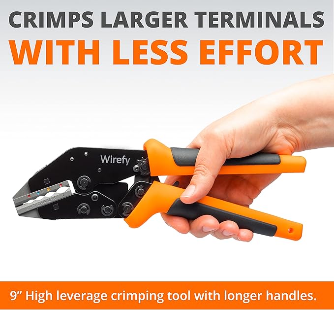 Wirefy Crimping Tool 9" for Quick Change Crimping Dies - High Leverage Wire Crimper - Crimping Pliers - Ratcheting Terminal Crimp Tool - 26-4 AWG