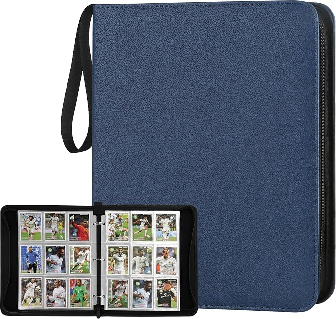 GERMUN 3 Ring 9 Pocket Zipper Card Binder, 720 Double Sided Standard PU Trading by GERMUN