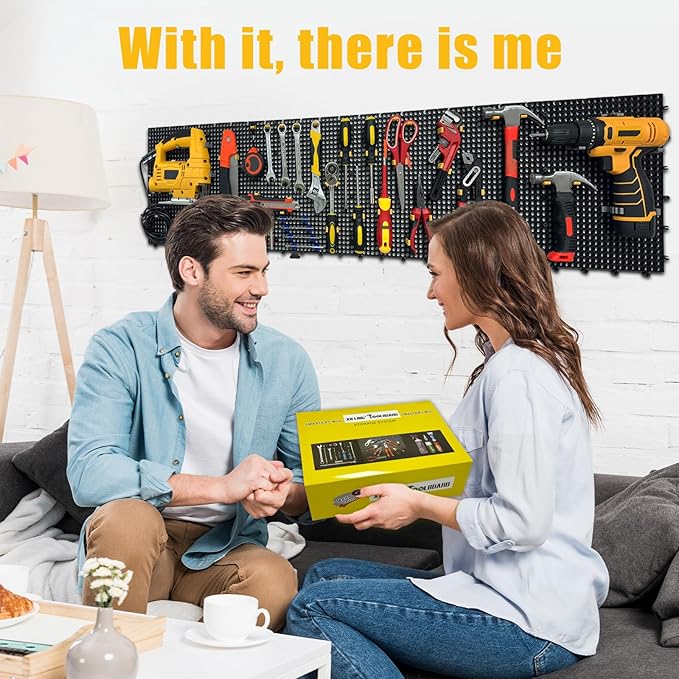 6 Black Plastic Peg Board Set Contains 200 Accessories, High Load-Bearing, Rust-Proof, Non-Sagging, Non-Grooved, Tools Can be Styled at Will, and the Tool Storage System Gives You a New Experience