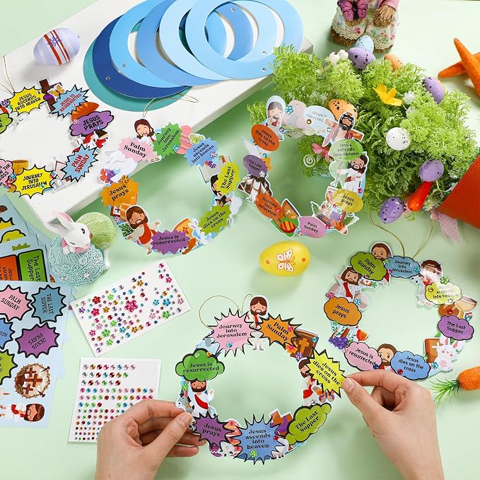 Hollowfly 48 Sets Christian Wreath Crafts Kit Bulk Sunday School Craft DIY - Image 2