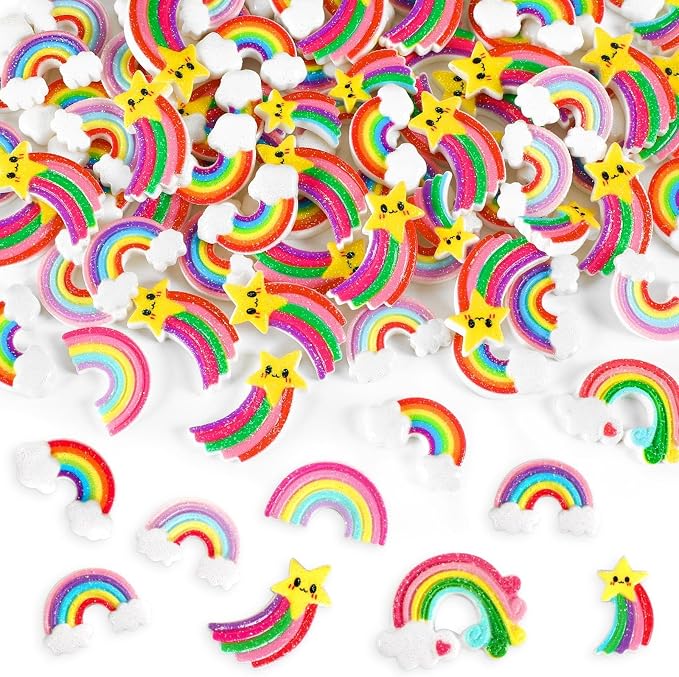 JUNEBRUSHS 80 Pcs Mini Resin Rainbow, Tiny Rainbow Themed Ornaments 8 Styles by JUNEBRUSHS