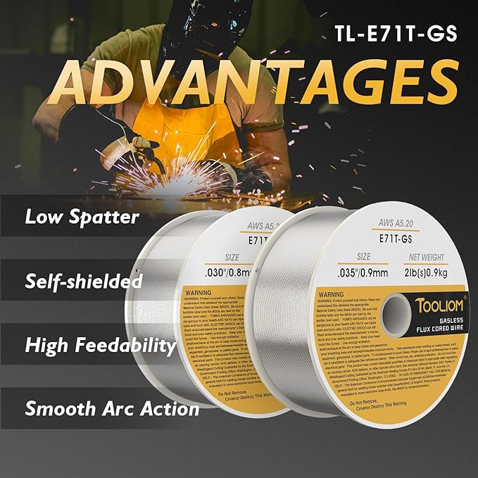 TOOLIOM E71T-GS .030"+.035" Diameter 2-Pound Spool Flux Core Self-shielded Carbon Steel MIG Welding Wire, 2PCS Dual Gauge Welding Wire