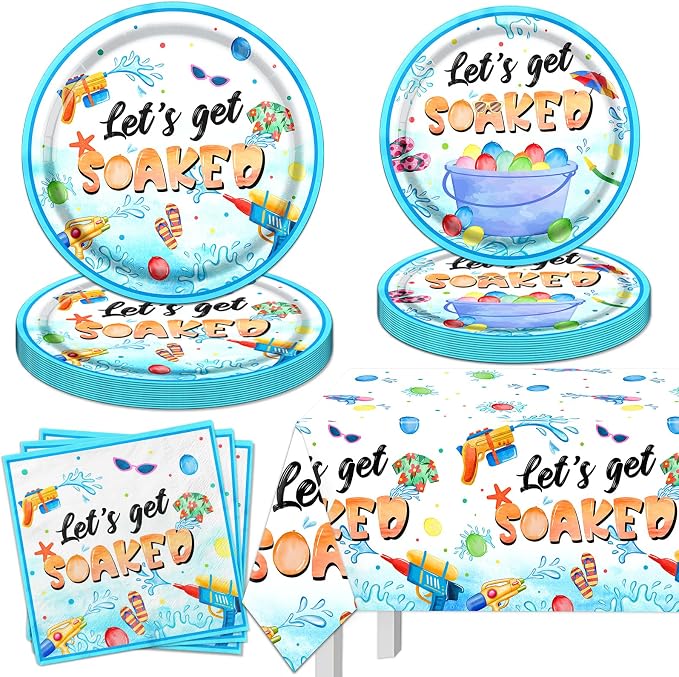 Summer Party Decorations, Pool Party Supplies Tableware Set, Let's Get Soaked by CMUSKO