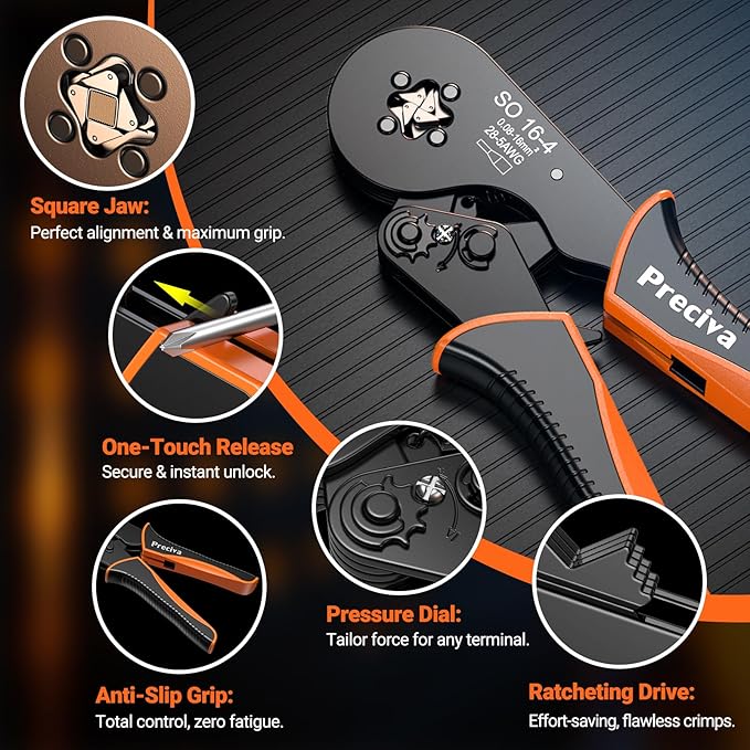 Preciva Ferrule Crimping Tool Kit - AWG 28-5 Self-Adjusting Ratchet Crimper with 1010Pcs Single & 265Pcs Twin Ferrules | Wire Terminal Connectors Kit