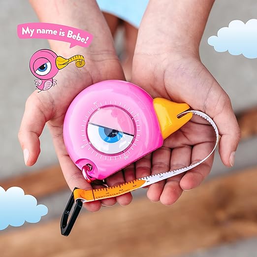 Handy Famm 8ft Pink Bird Tape Measure for Kids – STEM Educational Tool with Level, Protractor, Retractable Design - DIY Construction Toy, Child-Safe Measuring Tapes, Gift for Boys & Girls 3+