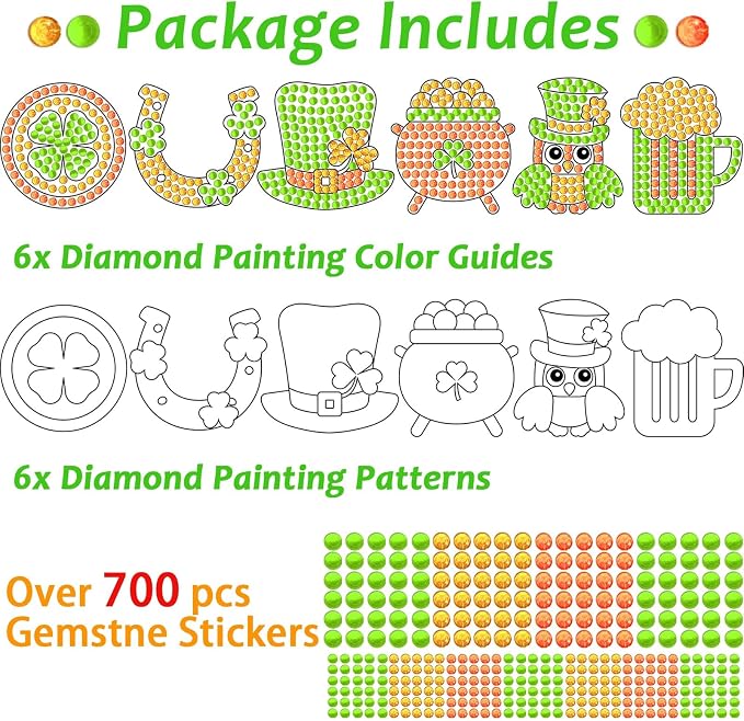 Qyeahkj 6 Pcs St Patrick's Day Arts Crafts DIY Shamrock Hat Gem Diamond - Image 2