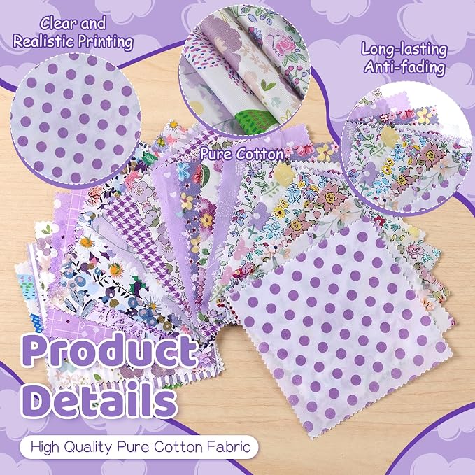 168 Pcs Purple Charm Packs for Quiltings, Cotton Quilting Fabric Bundles - Image 3