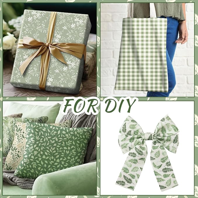 HunnmingRe 20 Pcs 10''x10'' Sage Green Quilting Fabric Square Greenery Precuts - Image 4