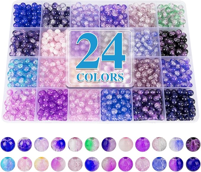 XSEINO About 1200PCS 6mm Crack Glass Beads, 24 Assorted Crack Violet Purple by XSEINOiscreating%EF%BC%81