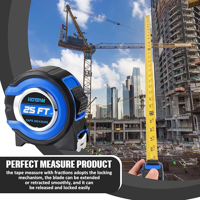 Hoteam 20 Pcs Tape Measure with Fractions 1/8 Steel Measuring Tape Retractable Easy Read Measurement Tape Steel Power Tape Wide Blade Tape Measure (25FT 1 inch)