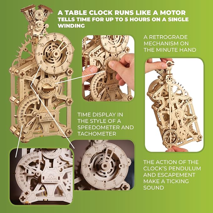 UGEARS Engine Clock 3D Wooden Puzzles - Image 5