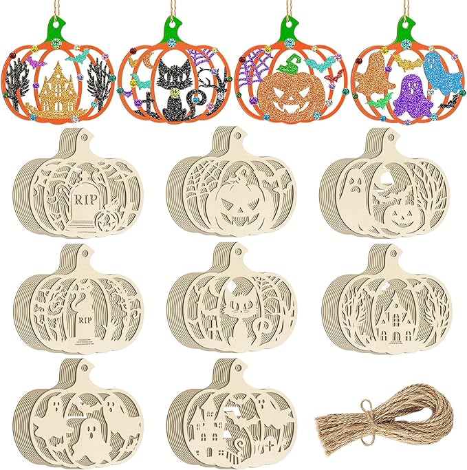 80PCS Wooden Halloween Decoration Pumpkins Ornaments to Paint Happy Halloween by Sophena